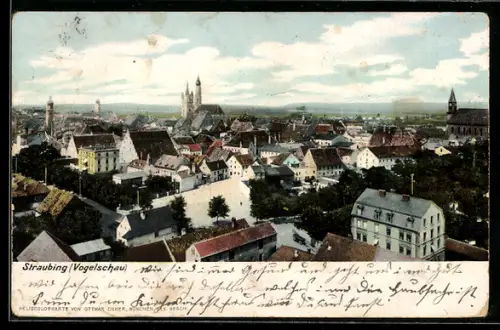 AK Straubing, Vogelschau, Ortsansicht