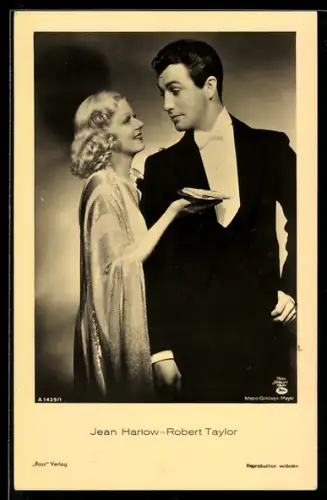 AK Schauspielerin Jean Harlow und Robert Taylor in einer Filmszene