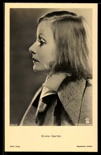 AK Schauspielerin Greta Garbo im Profil fotografiert
