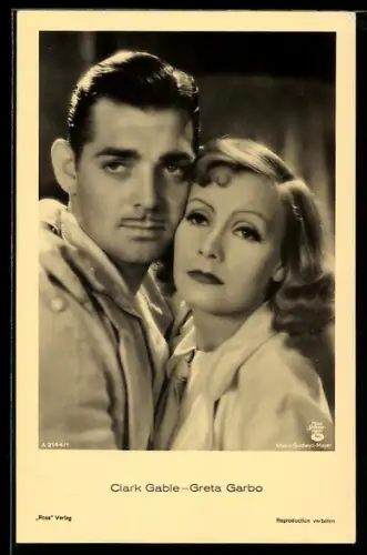 AK Schauspieler Clark Gable und Greta Garbo in einer Filmszene