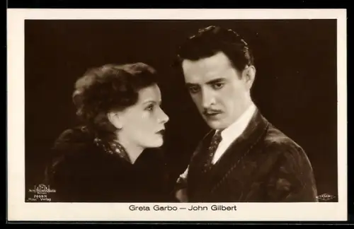 AK Schauspielerin Greta Garbo mit Schauspieler John Gilbert