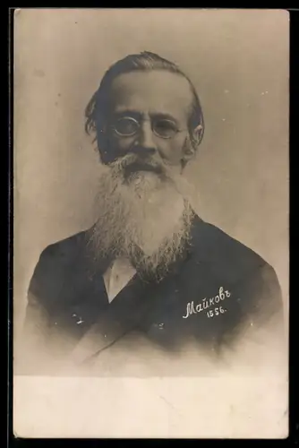 AK Portrait von Schriftsteller Apollon Kaikow mit Vollbart und Brille