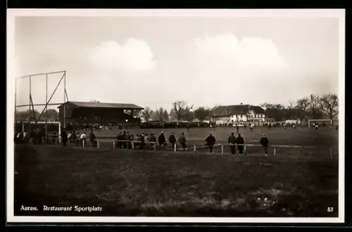 AK Aarau, Restaurant Sportplatz, Bes. Jak. Jufer, Fussballplatz mit Blick zum Restaurant