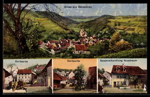 AK Densbüren, Spezereihandlung Nussbaum, Ortspartie und Panorama