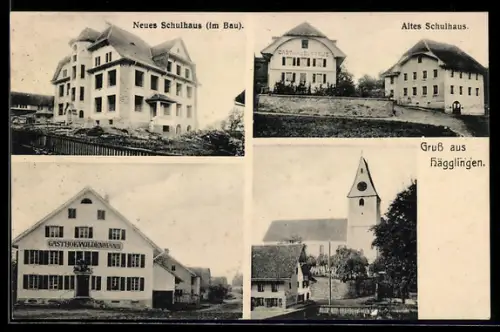 AK Hägglingen, Gasthof zum wilden Mann, Neues Schulhaus, Altes Schulhaus