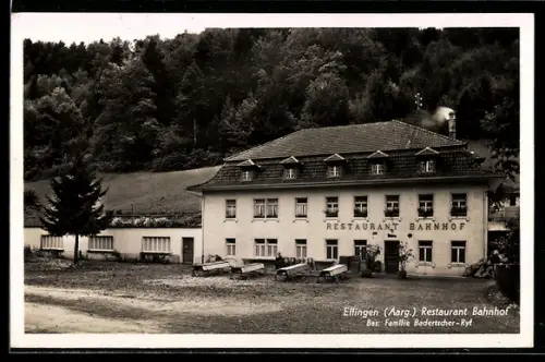 AK Effingen, Restaurant Bahnhof Familie Badertscher-Ryf, mit Aussentischen