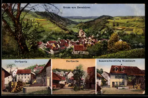 AK Densbüren, Spezereihandlung Nussbaum, Ortspartie und Panorama