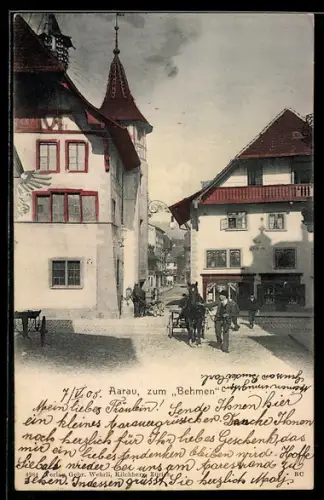 AK Aarau, Gasthaus zum Behmen mit Strassenpartie