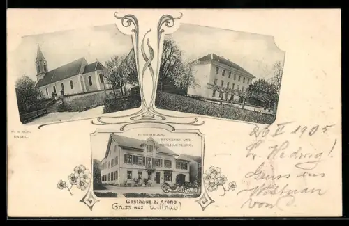 AK Wittnau, Gasthaus z. Krone, Kirchenansicht