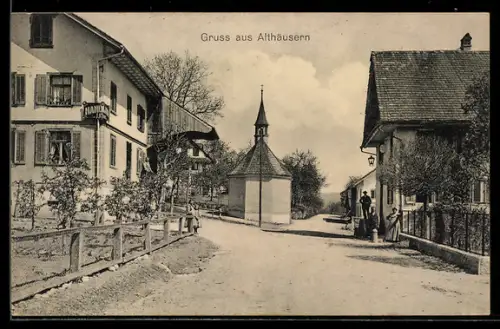 AK Aristau, Althäusern, Handlung von J. Klaus, Strassenpartie und Kapelle