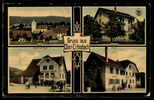AK Ober-Erlinsbach, Gasthof zum Rössli, Consum, Schulhaus, Kirche