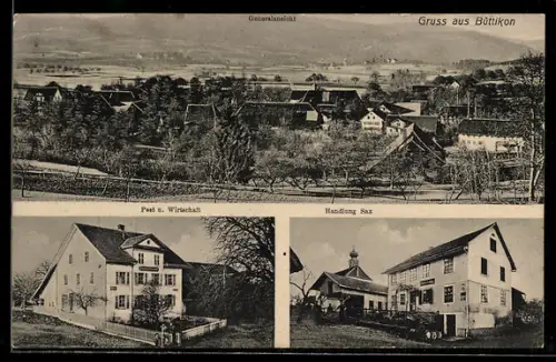 AK Büttikon, Handlung Sax, Post und Gasthaus, Generalansicht