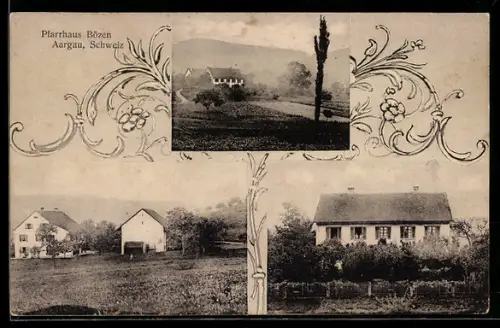 AK Bözen /Aargau, Pfarrhaus Bözen im Blumen-Passepartout