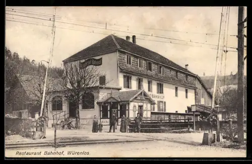 AK Würenlos, Restaurant Bahnhof mit Bahnübergang