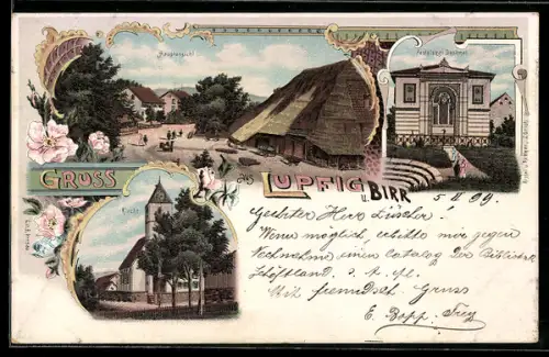 Lithographie Lupfig, Pestalozzi-Denkmal, Kirche, Birr