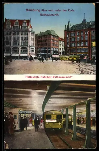 AK Hamburg, U-Bahn-Haltestelle Bahnhof Rathausmarkt, Markt mit Geschäften