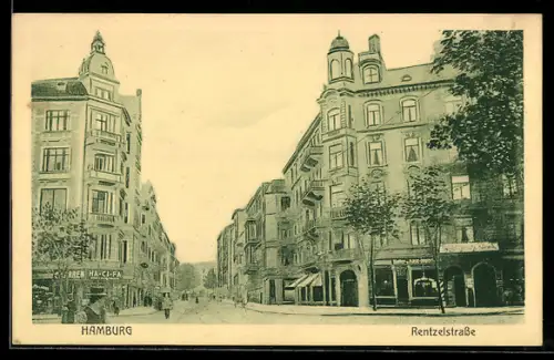 AK Hamburg-St. Pauli, Rentzelstrasse mit Butter- und Käse-Import