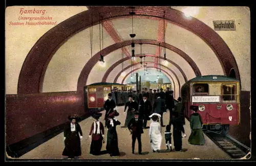 AK Hamburg, Untergrundbahn Station Hauptbahnhof, U-Bahn Richtung Millerntor
