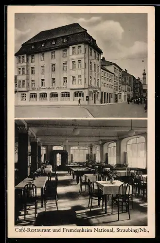 AK Straubing, Aussen- und Innenansicht des Restaurant National