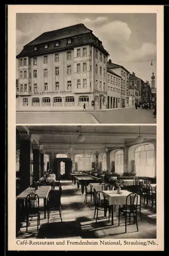 AK Straubing, Aussen- und Innenansicht des Restaurant National