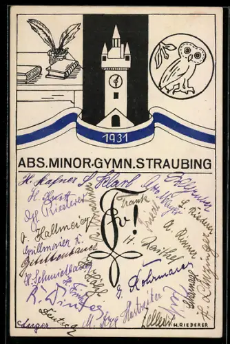 AK Straubing, Absolvia Minor-Gymnasium 1931, Eulen-Emblem und Turm