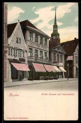 AK Itzehoe, Breite Strasse mit Centralhotel