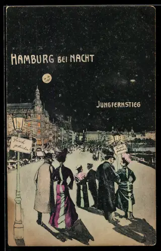 AK Hamburg-Neustadt, Jungfernstieg bei Nacht
