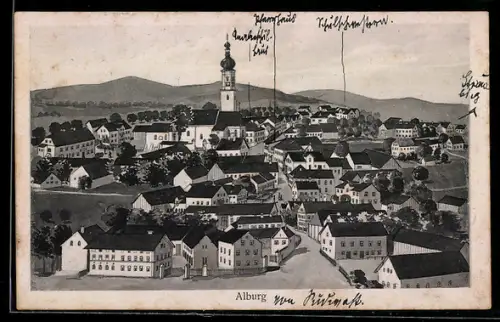 Künstler-AK Hans Pernat: Alburg, Ortsansicht mit Kirche