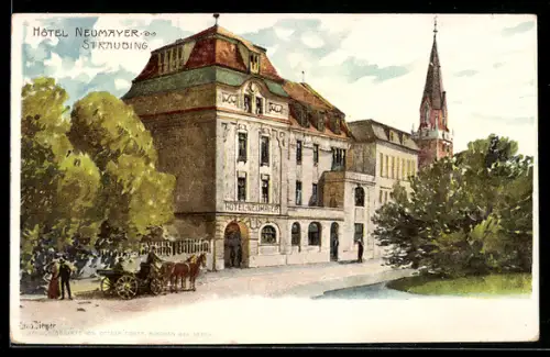 Künstler-AK Zeno Diemer: Straubing, Hotel Neumayer
