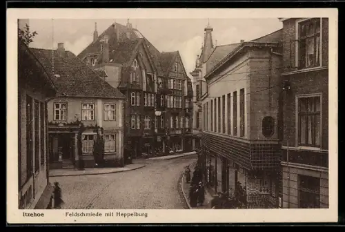 AK Itzehoe, Strasse Feldschmiede mit Heppelburg