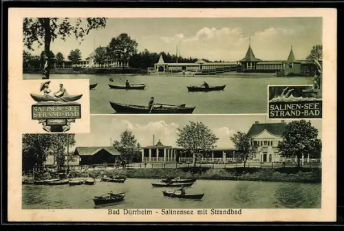 AK Bad Dürrheim, Salinen-See mit Strandbad und Booten