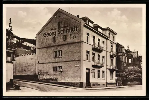 AK Heidelberg, Massschneiderei von Georg Schmidt, Stofflager
