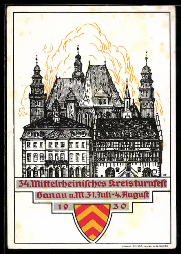 AK Hanau, 34. Mittelrheinisches Kreis-Turnfest, 1930, Wappen