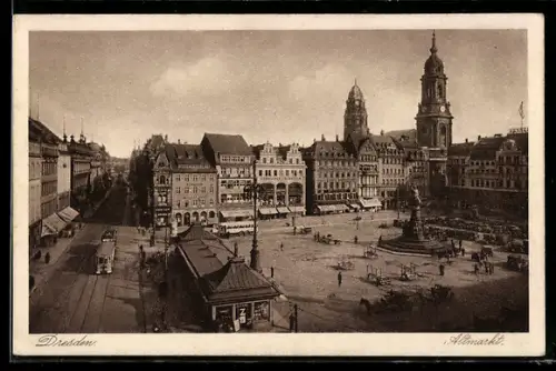 AK Dresden, Altmarkt mit Geschäften und Strassenbahn