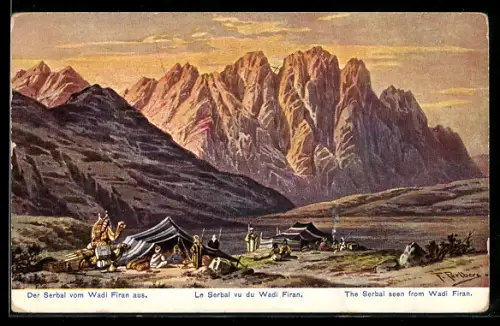 Künstler-AK Wadi Firan, Der Serbal vom Wadi Firan aus