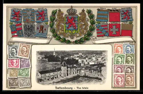 AK Bettembourg, Bahnhof, Briefmarken, Wappen
