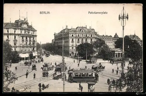AK Berlin-Tiergarten, Potsdamerplatz mit Strassenbahnen