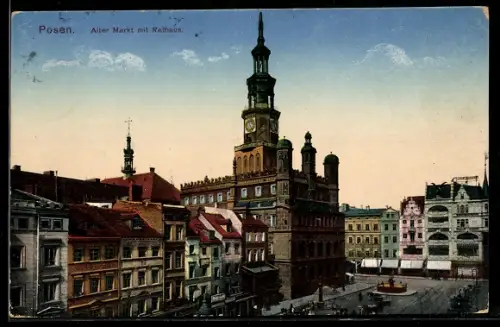 AK Posen-Poznan, Alter Markt mit dem Rathaus