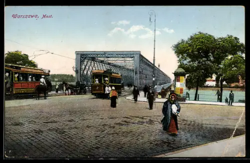 AK Warschau, Most, Strassenbahn