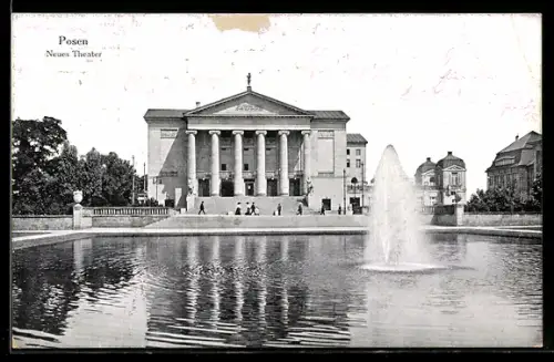AK Posen / Poznan, Neues Theater mit Fontäne