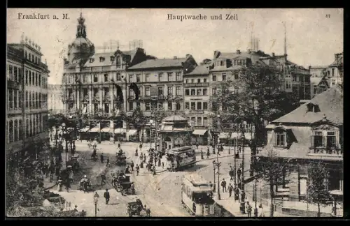 AK Frankfurt a. M., Hauptwache und Zeil, Strassenbahn
