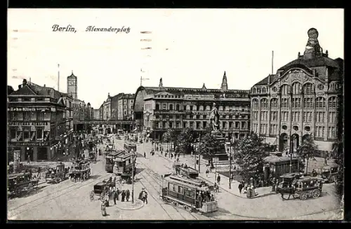 AK Berlin, Alexanderplatz, Strassenbahn & Café