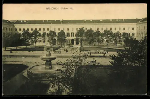 AK München, Universität mit Strassenbahn