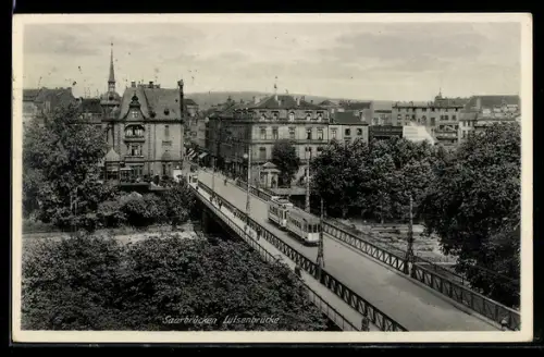 AK Saarbrücken, Louisenbrücke mit Strassenbahn