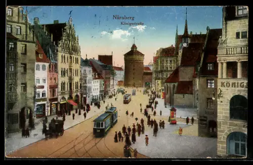 AK Nürnberg, Königstrasse mit Strassenbahn