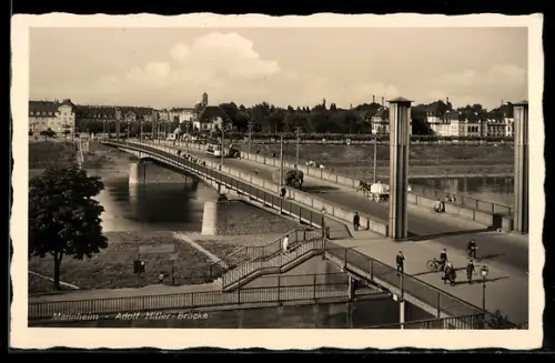 AK Mannheim, Brücke mit Strassenbahn