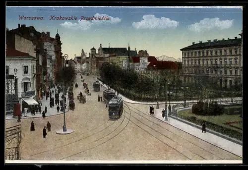AK Warszawa, Krakowskie Przemiescie, Strassenbahn