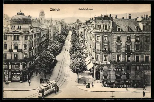 AK Zürich, Strassenbahn in der Bahnhofstrasse