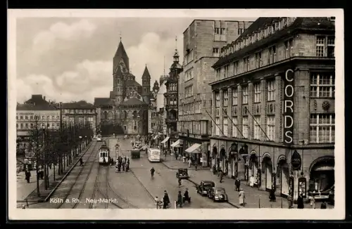 AK Köln a. Rhein, Strassenbahn überquert den Neu-Markt