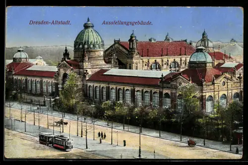 AK Dresden, Ausstellungsgebäude und Strassenbahn